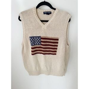 Ralph Lauren Beige V-Neck Sweater Vest with Flag